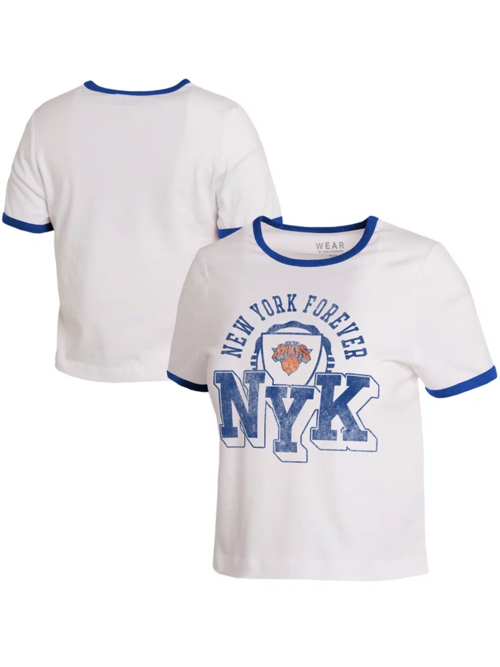 NWT New York Knicks WEAR by Erin Andrews Women's Cropped Baby T-Shirt - White